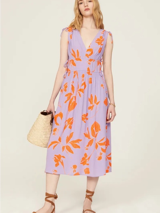 Thakoon Dresses & Skirts - Thaikoon Lavender & Orange Floral V-Neck Midi Dress Sz 12